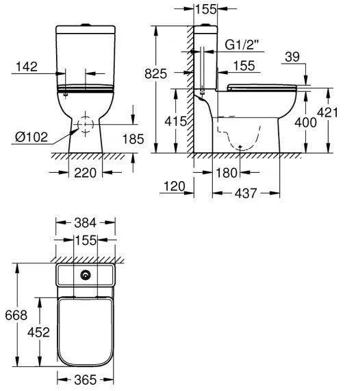 GROHE 39951000 - START EDGE kombinált WC 384 × 668 mm kerámia/fehér