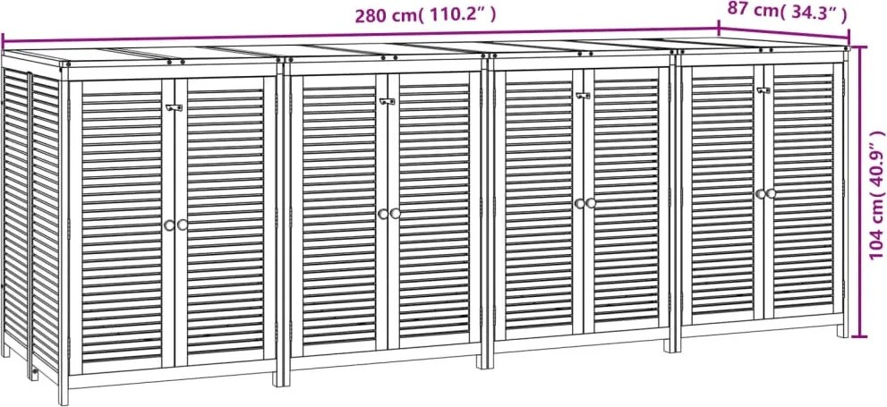 vidaXL tömör akácfa kerti tárolóláda 280 x 87 x 104 cm