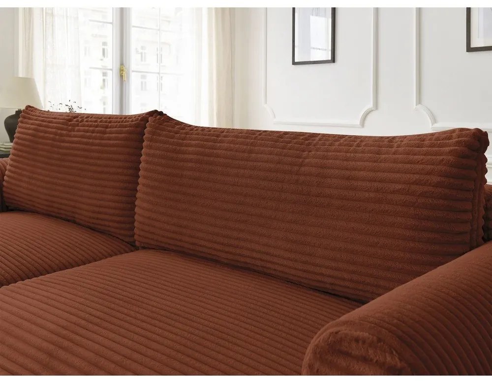 Téglavörös kordbársony kinyitható sarokkanapé (bal oldali) Lucien – Bobochic Paris