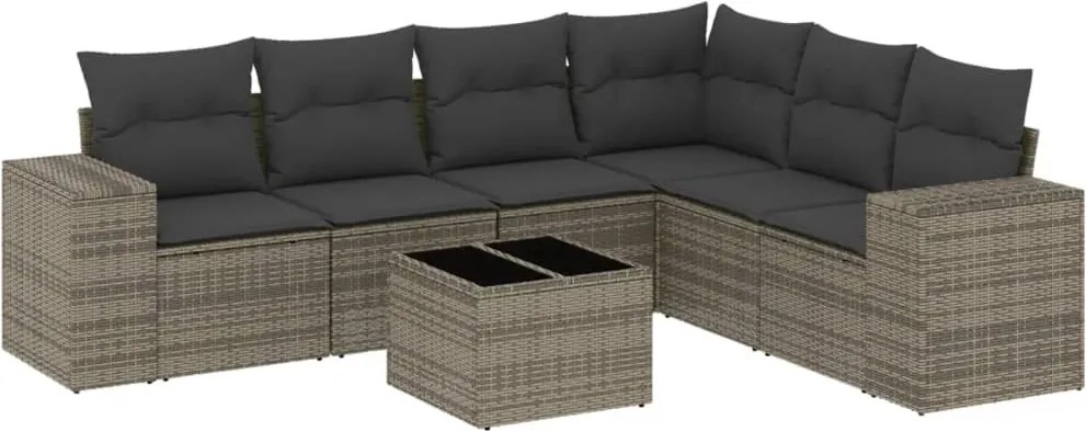vidaXL 7 részes szürke polyrattan kerti ülőgarnitúra párnákkal