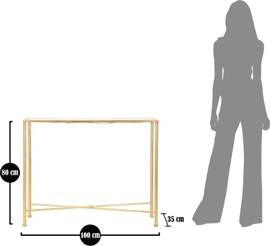 Fehér-aranyszínű konzolasztal üveg asztallappal 35x100 cm Butterflies – Mauro Ferretti
