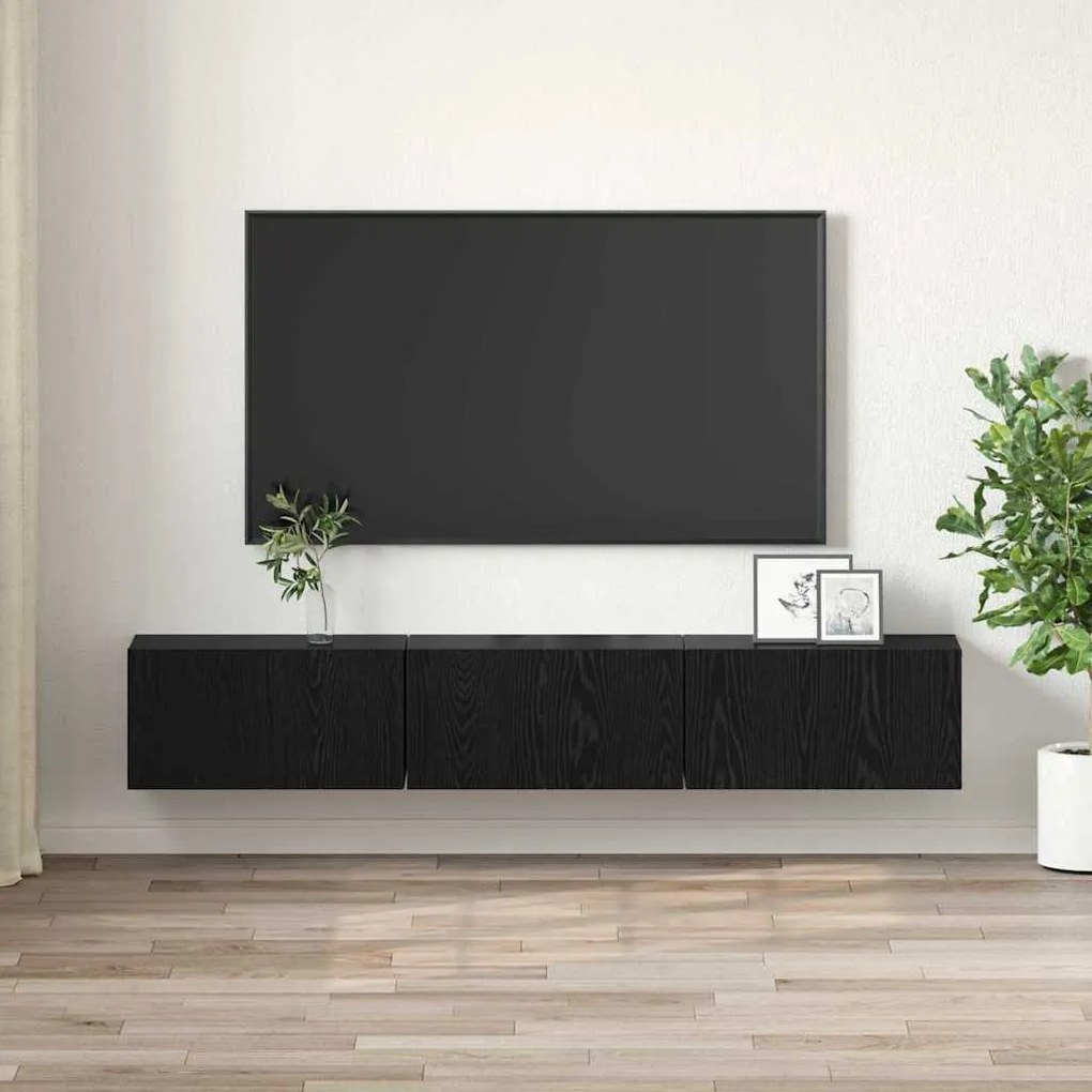 TV szekrény 3 pcs Fekete 60 x 30 x 30 cm Faanyag