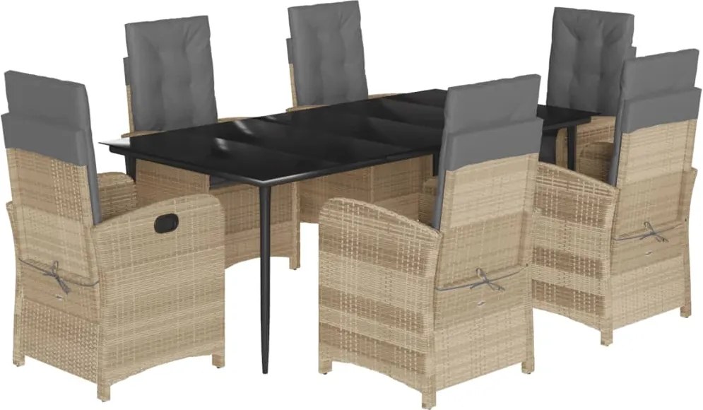 vidaXL 7 részes vegyes bézs polyrattan kerti étkezőgarnitúra párnákkal