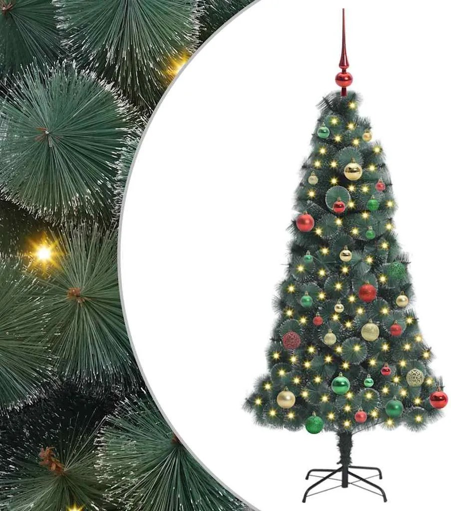 vidaXL Műfenyő Előre Megvilágított Karácsonyfa Gömbsorral Zöld 150 cm