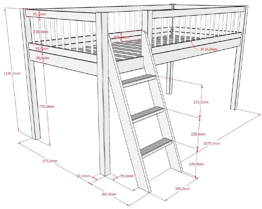 Natúr színű magasított tölgyfa gyerekágy 90x200 cm Forrest – Vipack