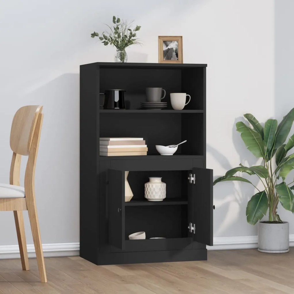fekete szerelt fa magasszekrény 60x35,5x103,5 cm