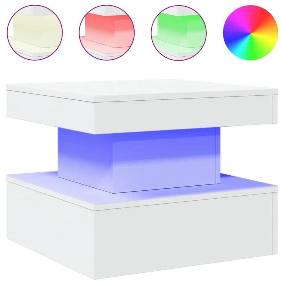 Fehér dohányzóasztal LED-lámpákkal 50 x 50 x 40 cm