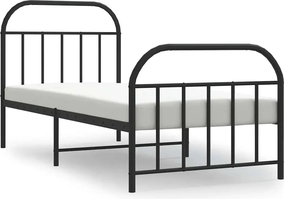vidaXL fekete fém ágykeret fej- és lábtámlával 90 x 190 cm