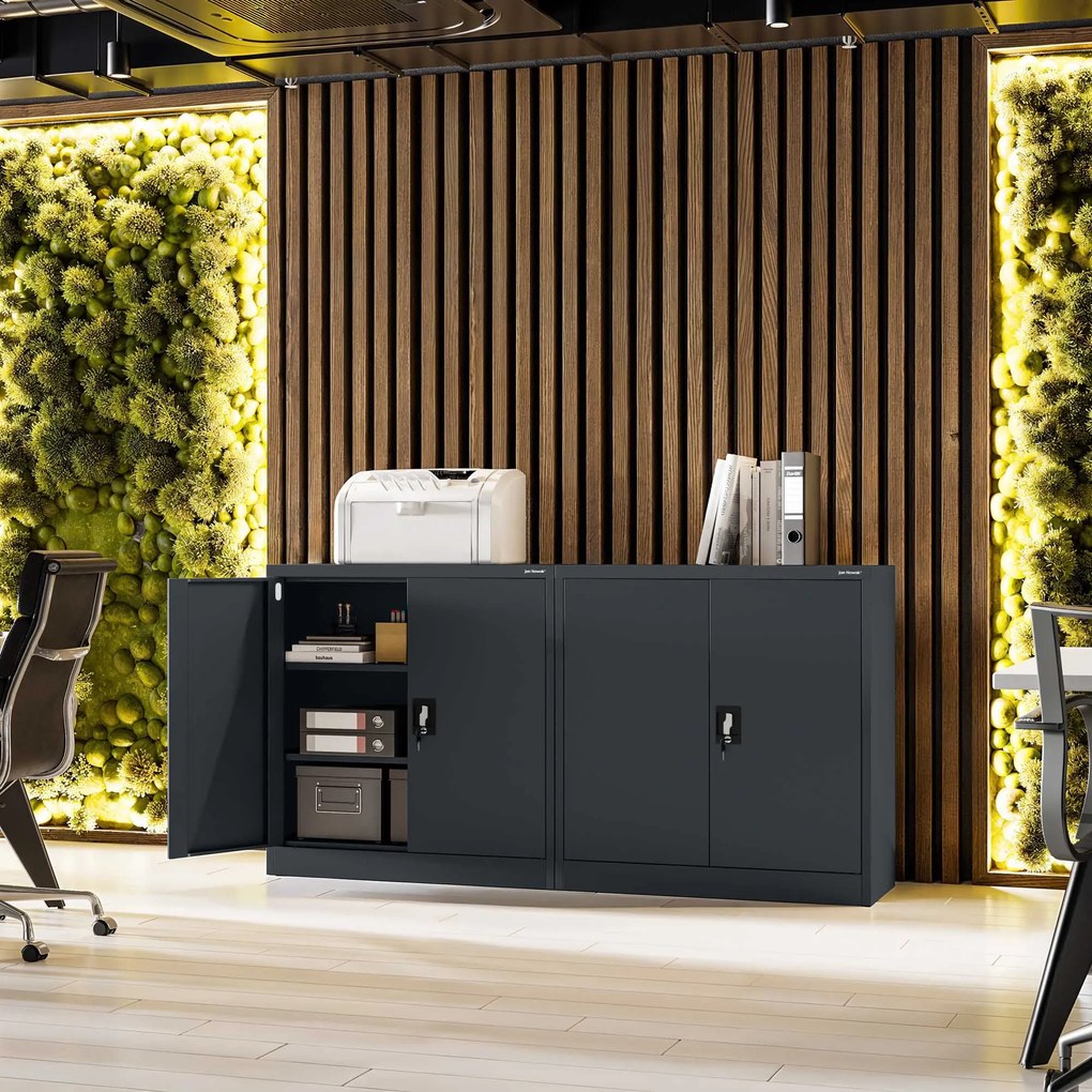 Alacsony fém irattartó szekrény BEATA, 900 x 930 x 400 mm, antracit