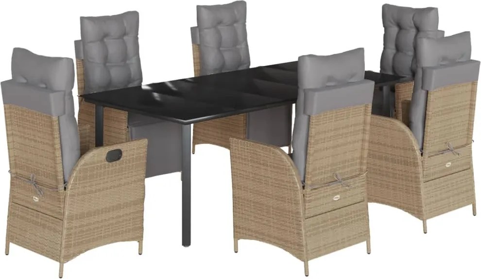 vidaXL 7 részes vegyes bézs polyrattan kerti étkezőgarnitúra párnákkal