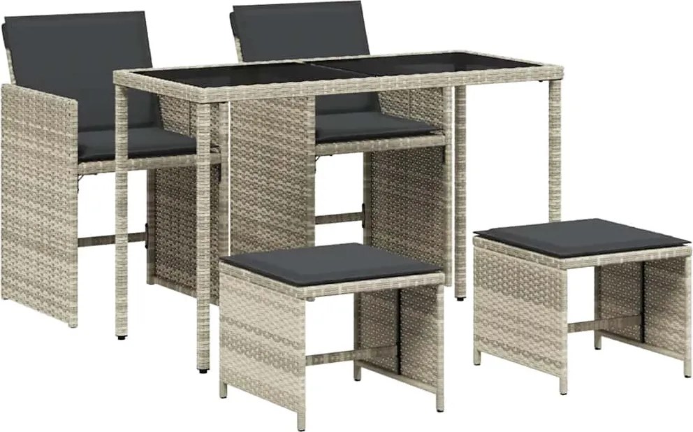 vidaXL 5részes világosszürke polyrattan kerti étkezőgarnitúra párnával