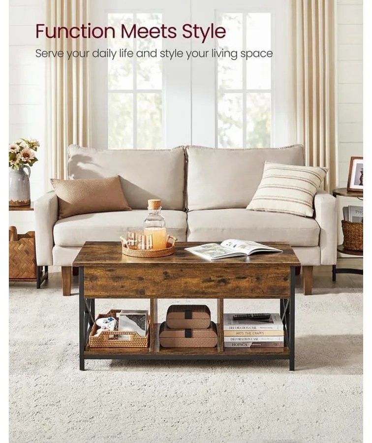 VASAGLE emelhető tetejű dohányzóasztal 50 × 100 × (49–62 cm), barna és fekete színben