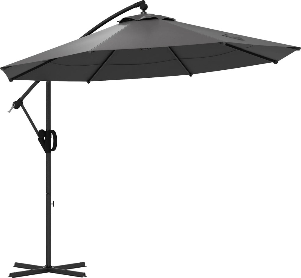 Outsunny Ø293 cm-es napernyő oldalsó talppal, napernyő kézi forgóval, dönthető, 8 bordás, függeszthető teraszernyő kültéri medencéhez, kerthez, erkély