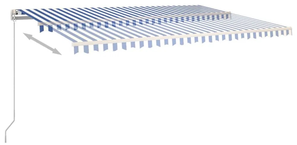 kék és fehér automata szélérzékelős és LED-es napellenző 5x3 m