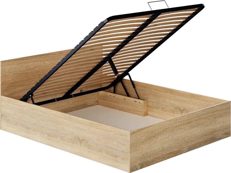 Ágy fém ráccsal és tárolóhellyel, 160x200, sonoma tölgy, DOLI