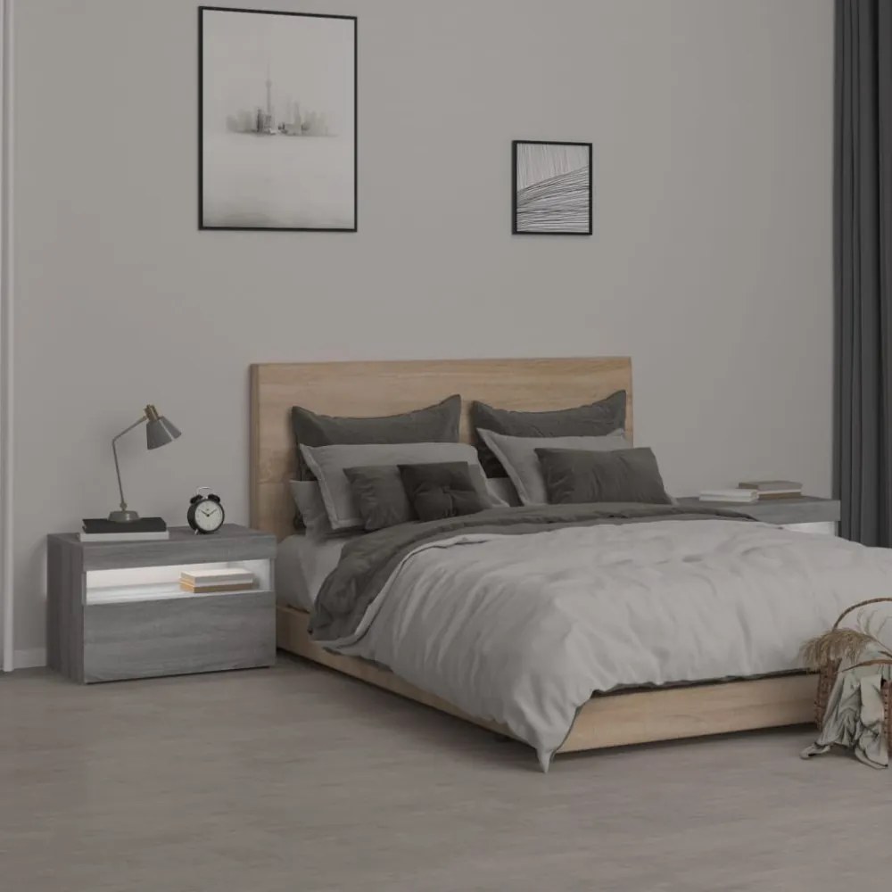2 db szürke sonoma színű LED-es éjjeliszekrény 60x35x40 cm