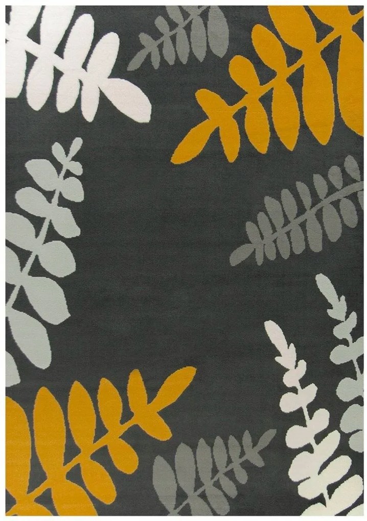 200x290 cm Luna Szőnyeg Grafit Levelek Mustár
