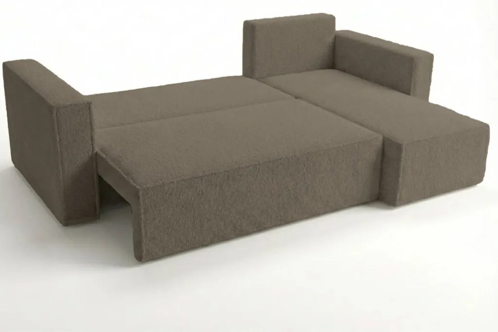 SMART BOUCLE L alakú kihúzható, megfordítható sarokkanapé 232x143 cm, szürkésbarna