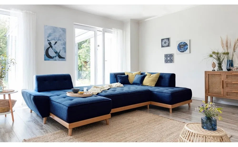 Dazzling Daisy sötétkék kinyitható U alakú kanapé, jobb oldalas - Miuform
