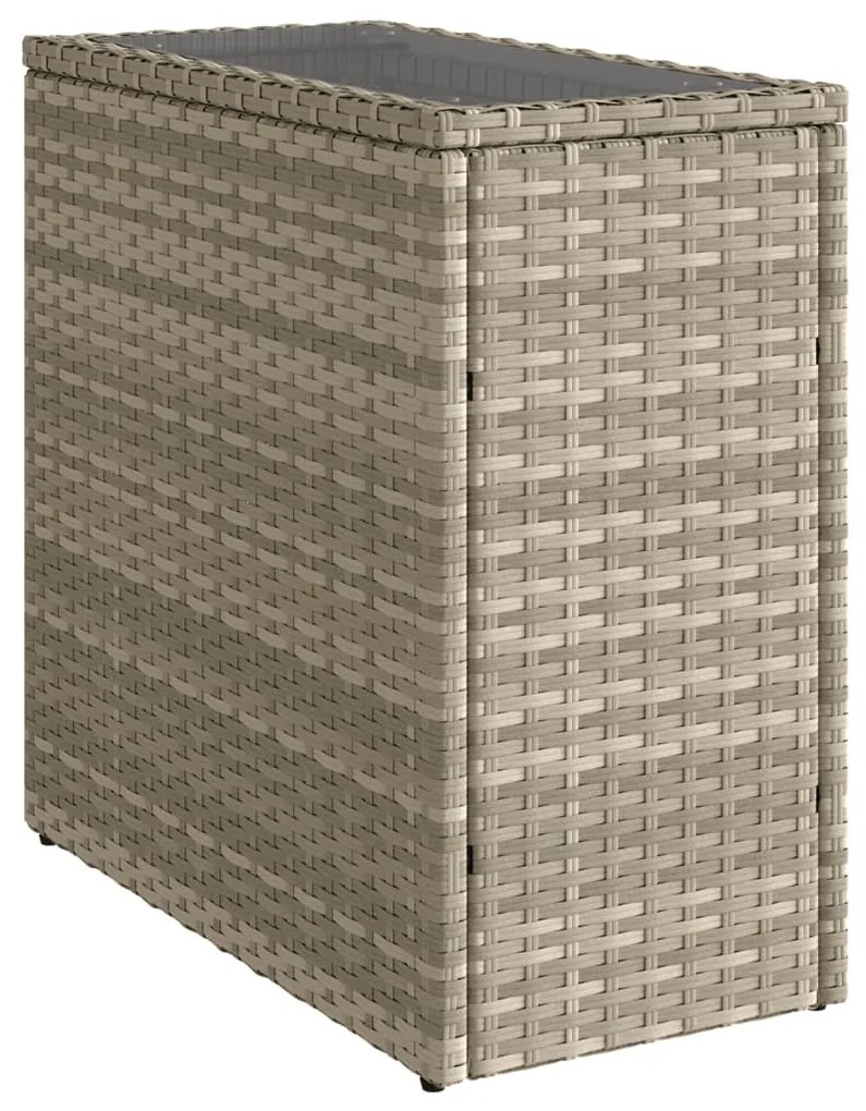 világosszürke polyrattan kerti kisasztal üveg lappal58x27,5x55cm