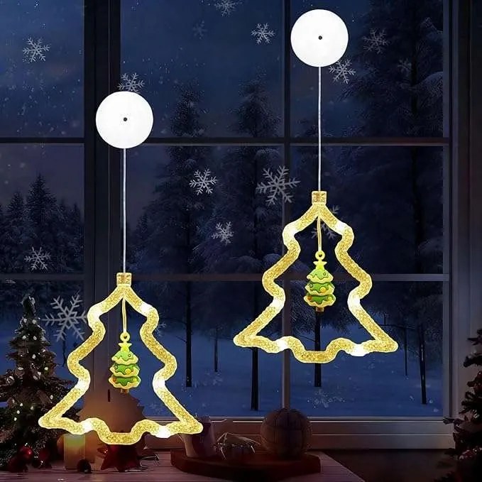 LED-es ablaklámpa karácsonyfa alakú tapadókorongokkal 2 db-os szett