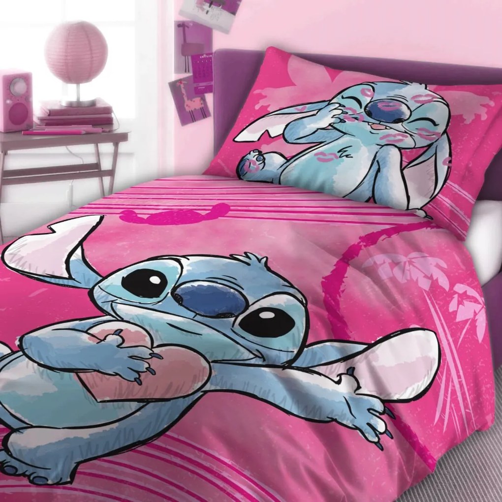 Disney Lilo and Stitch rózsaszín ágyneműhuzat 140x200cm+90x70cm Setino