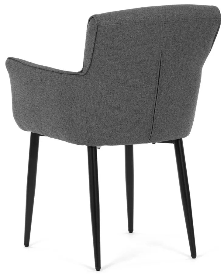 Scaun elegant de sufragerie, material textil gri ușor de curățat, picioare metalice lăcuite negru mat