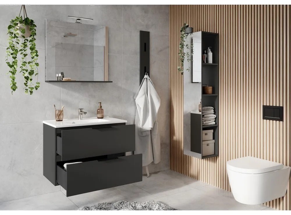 Antracitszürke magas-fali fürdőszoba szekrény 36x93 cm Crandon – Germania