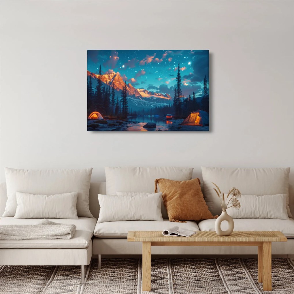 Kép - Kempingezés a hegyekben (90x60 cm)