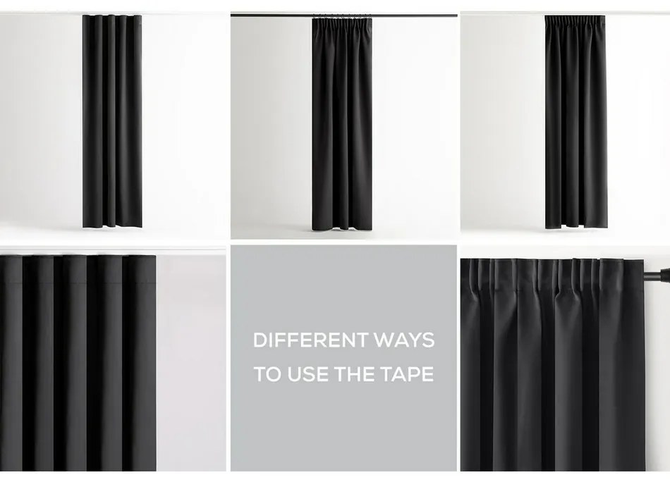 Restilo Blackout Oxford Pleat függöny, fekete, 140 x 245 cm