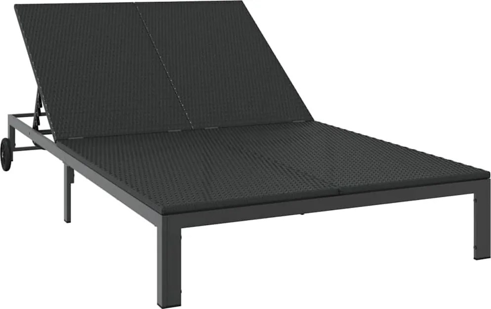 vidaXL Napozóágy 1-személy Fekete 206 x 62.5 x 74 cm polirattan