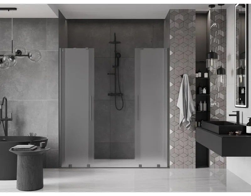 Mexen Velar Duo, tolózuhanyajtó nyitáshoz 170 cm, 8 mm-es matt üveg, polírozott grafit, 871-170-000-32-66