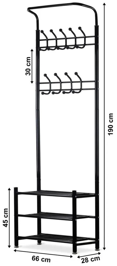 Álló ruhafogas cipőtartóval fekete