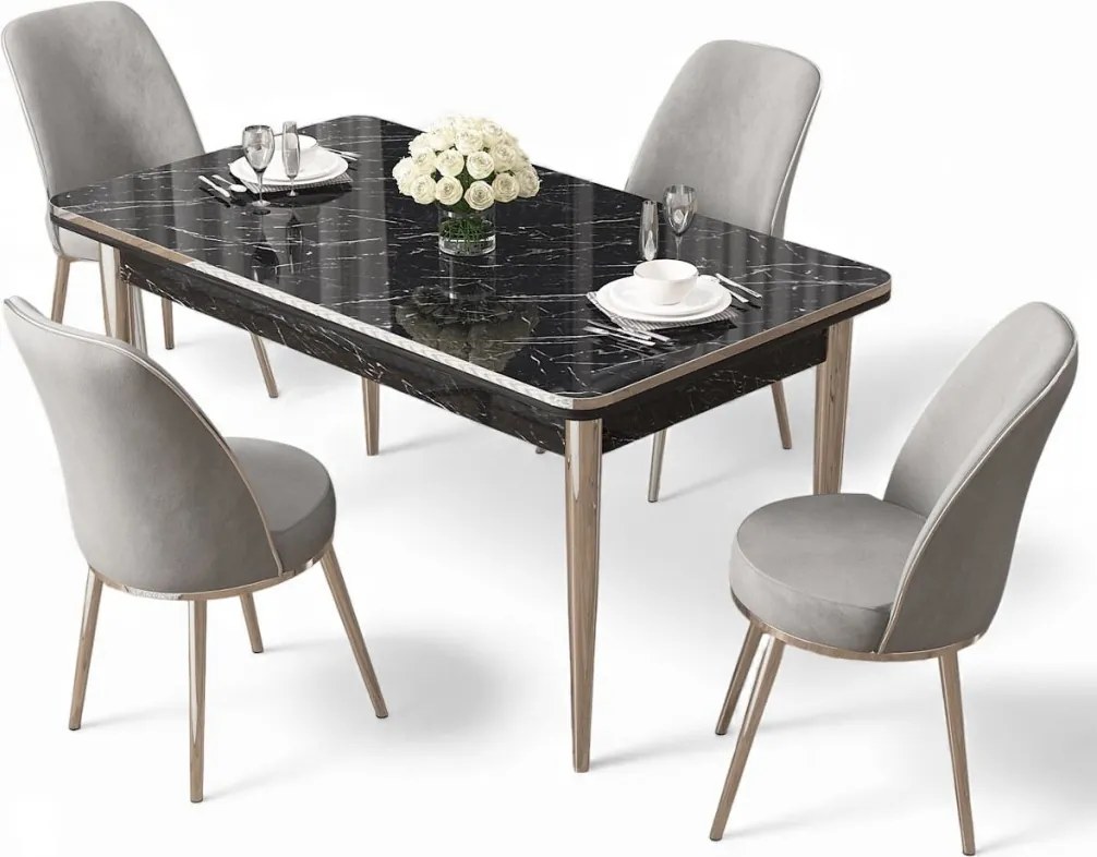 Rewa étkezőgarnitúra, fekete márvány-króm, 110 cm – TR240CHR3051