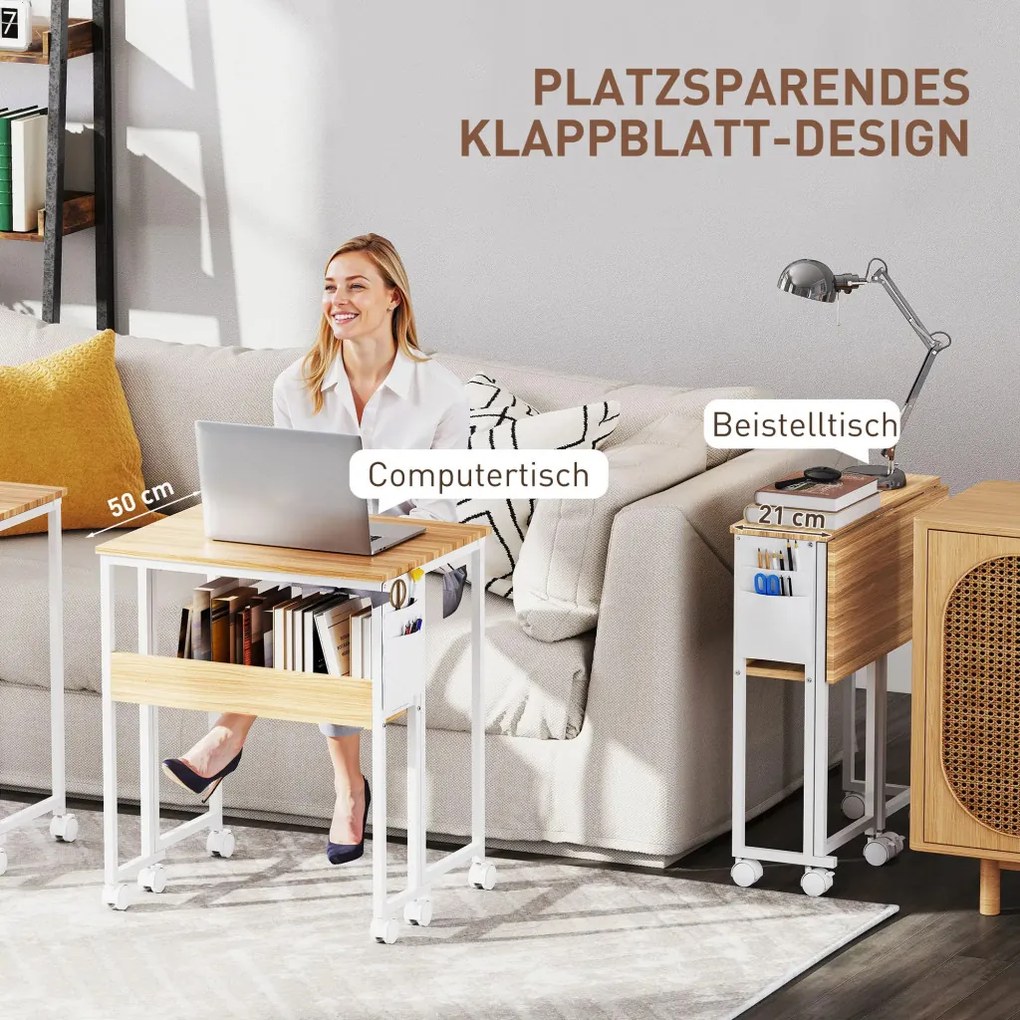 Összecsukható íróasztal, átalakítható kisasztallá, nyitott polccal, natúr