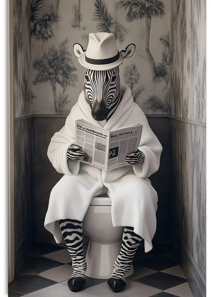 Kép zebra újsággal a WC-n