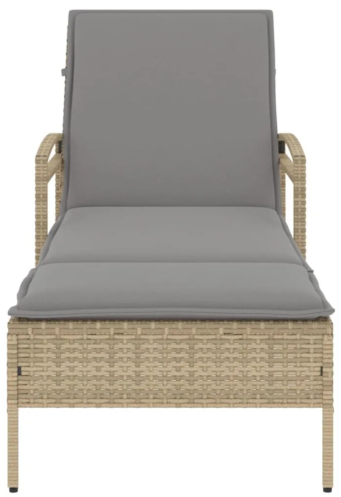 Bézs polyrattan napozóágy párnával 63x200x81 cm