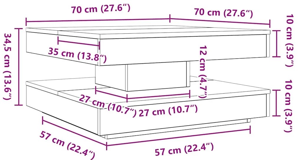 antik fa dohányzóasztal 360 fokban forgatható 70x70x34,5 cm