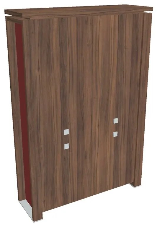 Verno+ S magas szekrény 140 x 46 x 210 cm, osztva, dió / piros