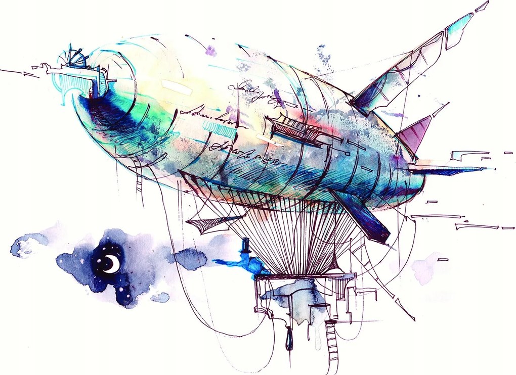 Flizelin fotótapéta Akvarell Álom léghajó a felhőkben 254x184 +ragasztó