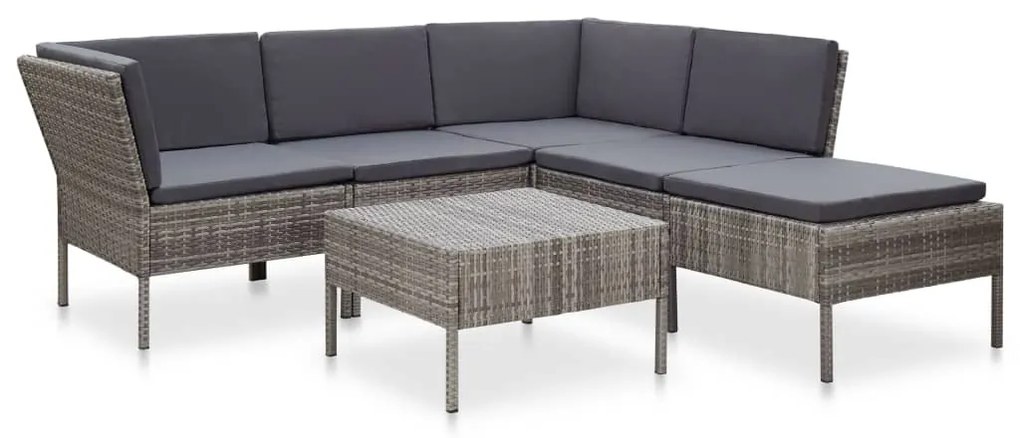 vidaXL 6-részes szürke polyrattan kerti bútorszett párnákkal