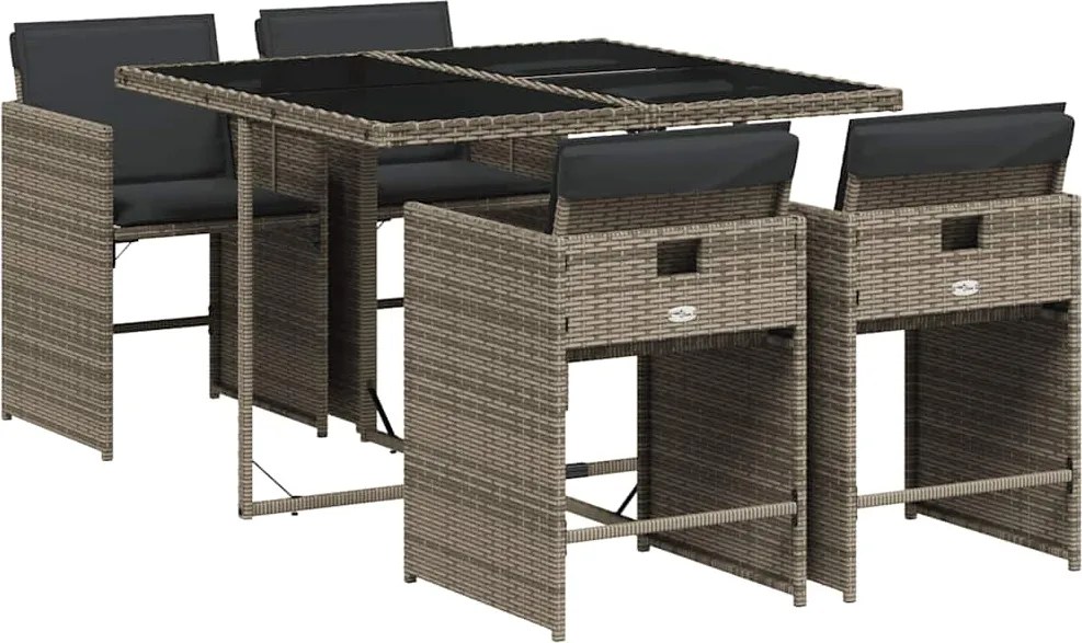 vidaXL 5 részes szürke polyrattan kerti étkezőgarnitúra párnával