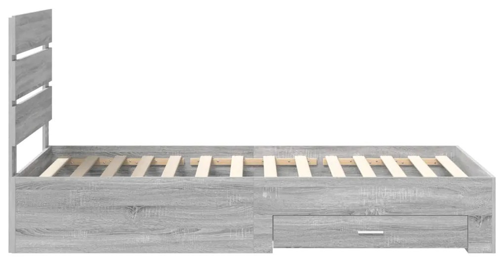 vidaXL Ágykeret fiókkal fejtámlával Szürke Sonoma 100 x 200 cm Faanyag