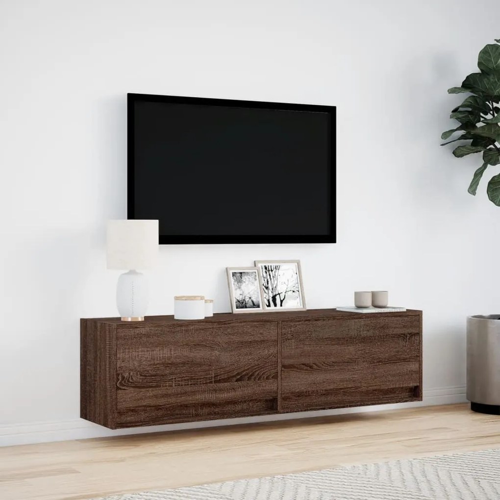 barna tölgy színű fali TV-szekrény LED-ekkel 140 x 31 x 38 cm