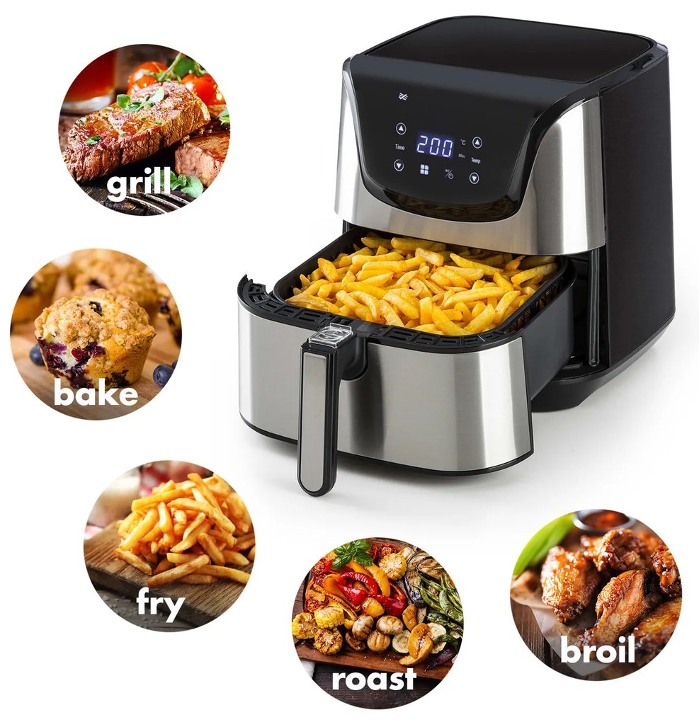 Klarstein AeroVital Deluxe, forrólevegős fritőz, 1700 W, 5,4 l, rozsdamentes acél