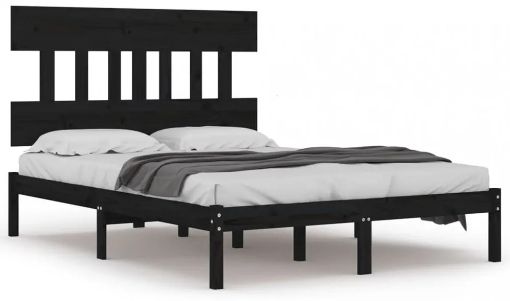King Size fekete tömör fa ágykeret 150 x 200 cm