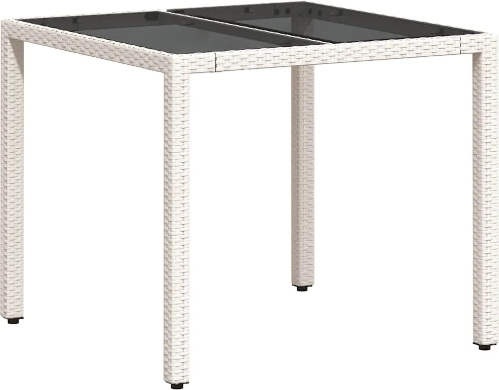 vidaXL fehér polyrattan üveglapos kerti asztal 90 x 90 x 75 cm