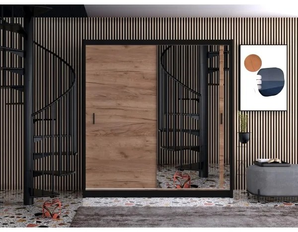 SABRINA gardróbszekrény tükörrel, 180x215 cm, craft tölgy