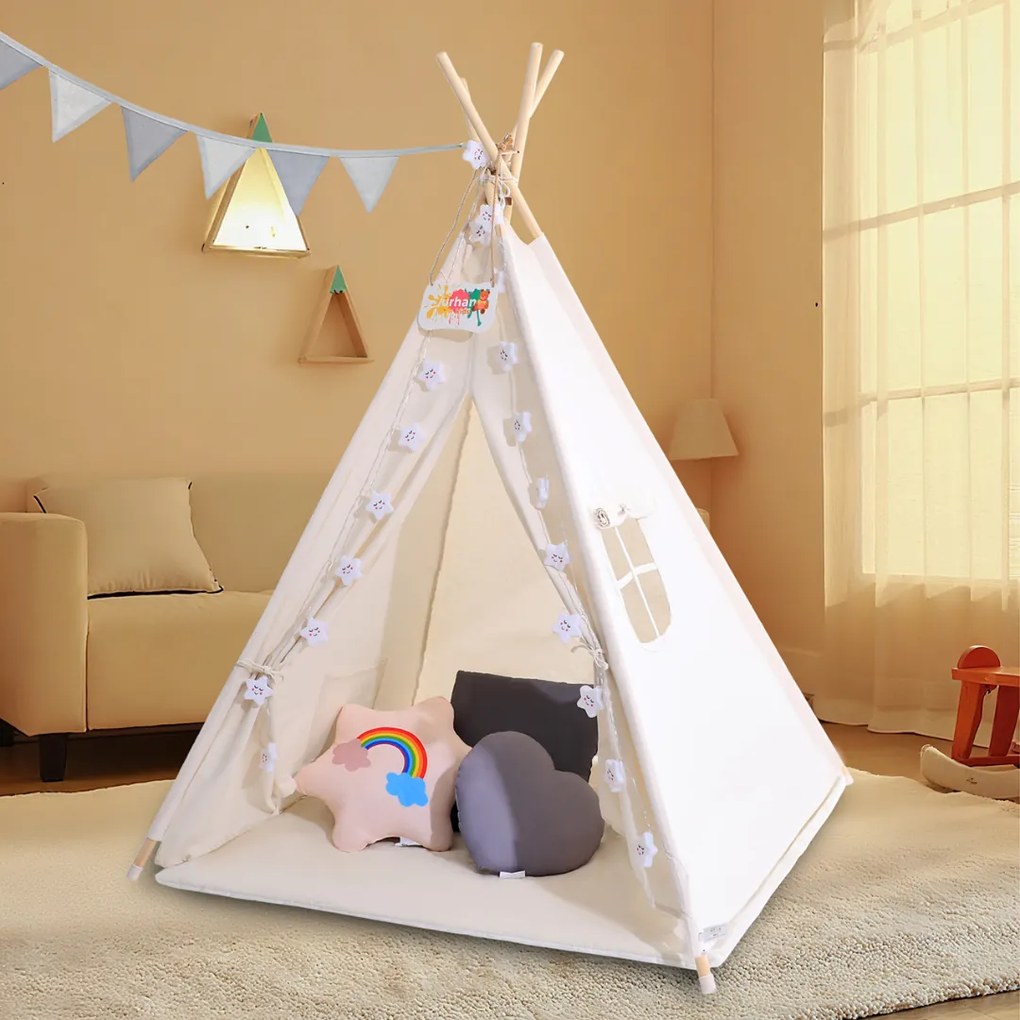 JULIUS gyerek teepee sátor, 120x120x160cm, fehér/szürke Jurhan