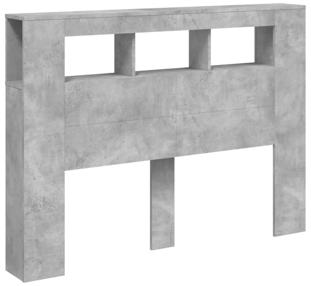 betonszürke szerelt fa LED-es fejtámla 140x18,5x103,5 cm